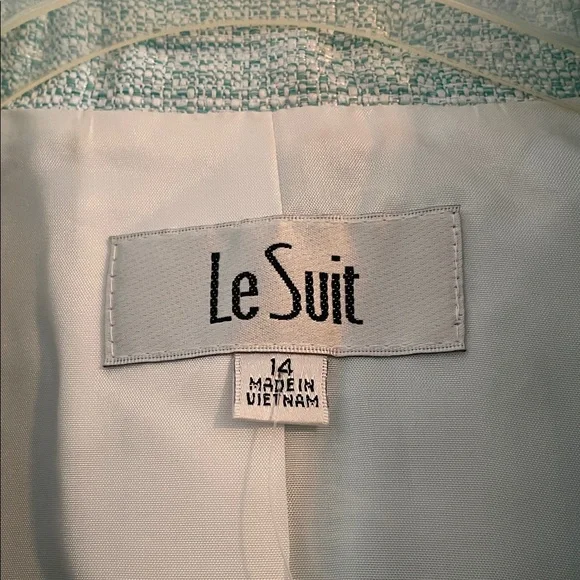 Le Suit Women's Light Green Blazer with White Accents - Picture 2 of 5
